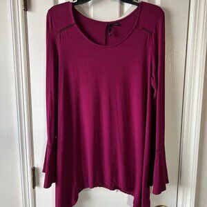 New Directions Asymmetrical Hem Tunic Dress Raspberry Pink Burgundy Sz M Medium